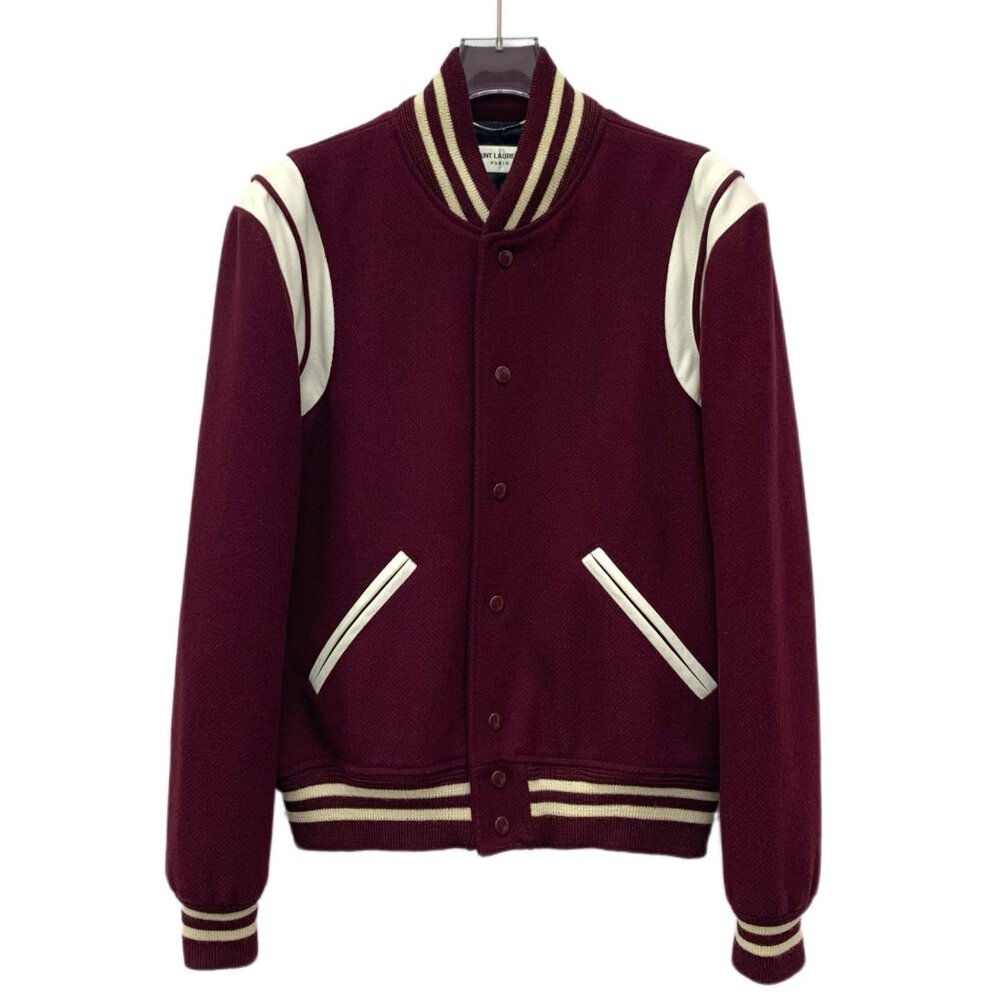 Saint Laurent Deep Red Striped Wool Single-Breasted Long-Sleeve Jacket